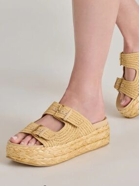 Dolce Vita Beige Woven Platform Slide Fayln Sandals